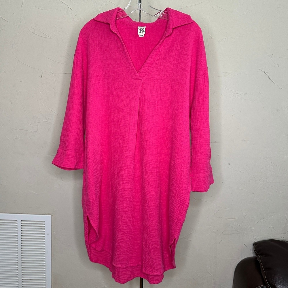 Ivy Jane Womens Hot Pink Cotton Gauze V-Neck Tunic Dress Size S/M